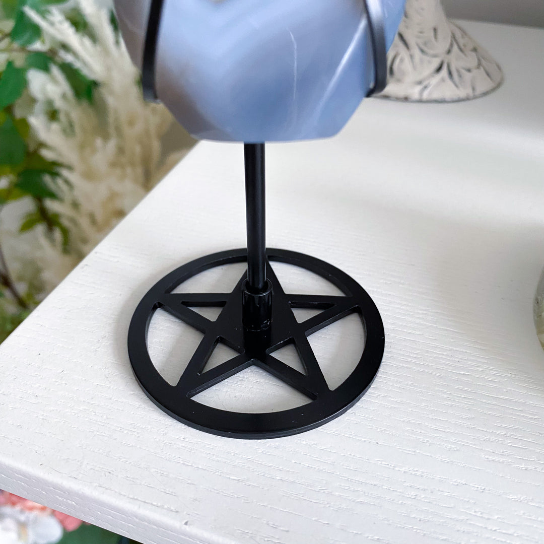 Blue Agate Druzy Flame on Pentacle Stand 