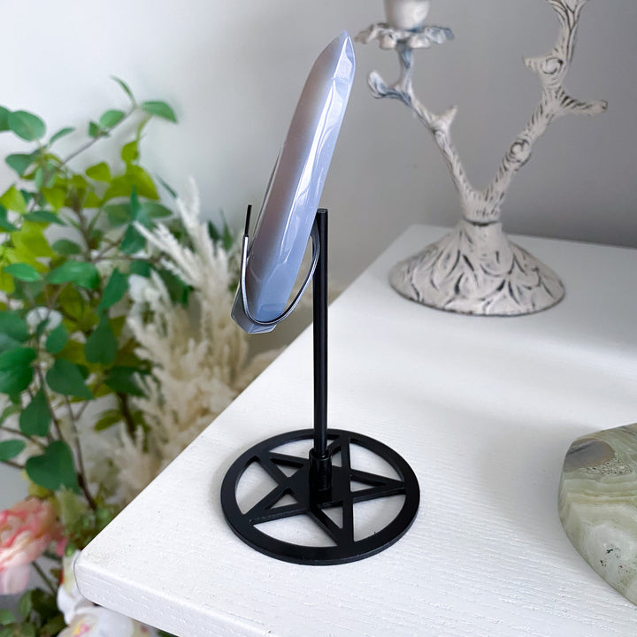 Blue Agate Druzy Flame on Pentacle Stand 