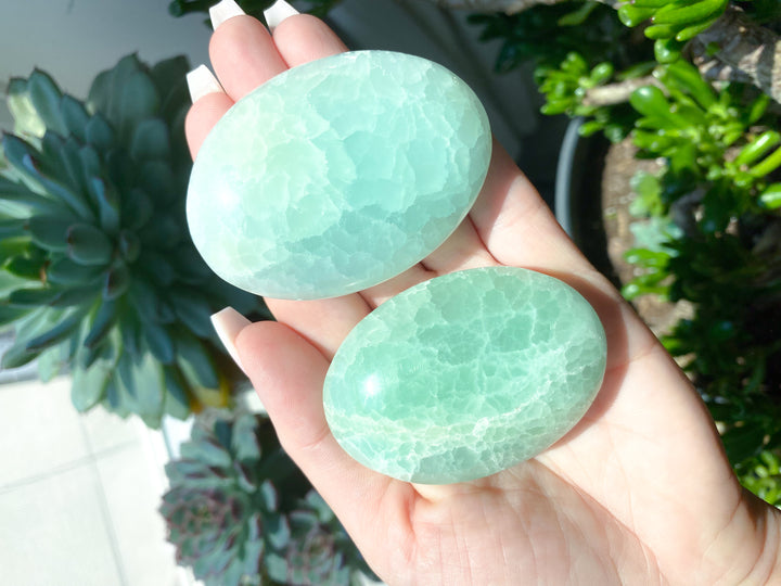 Crackle Pistachio Calcite Palm Stone - Imperfect
