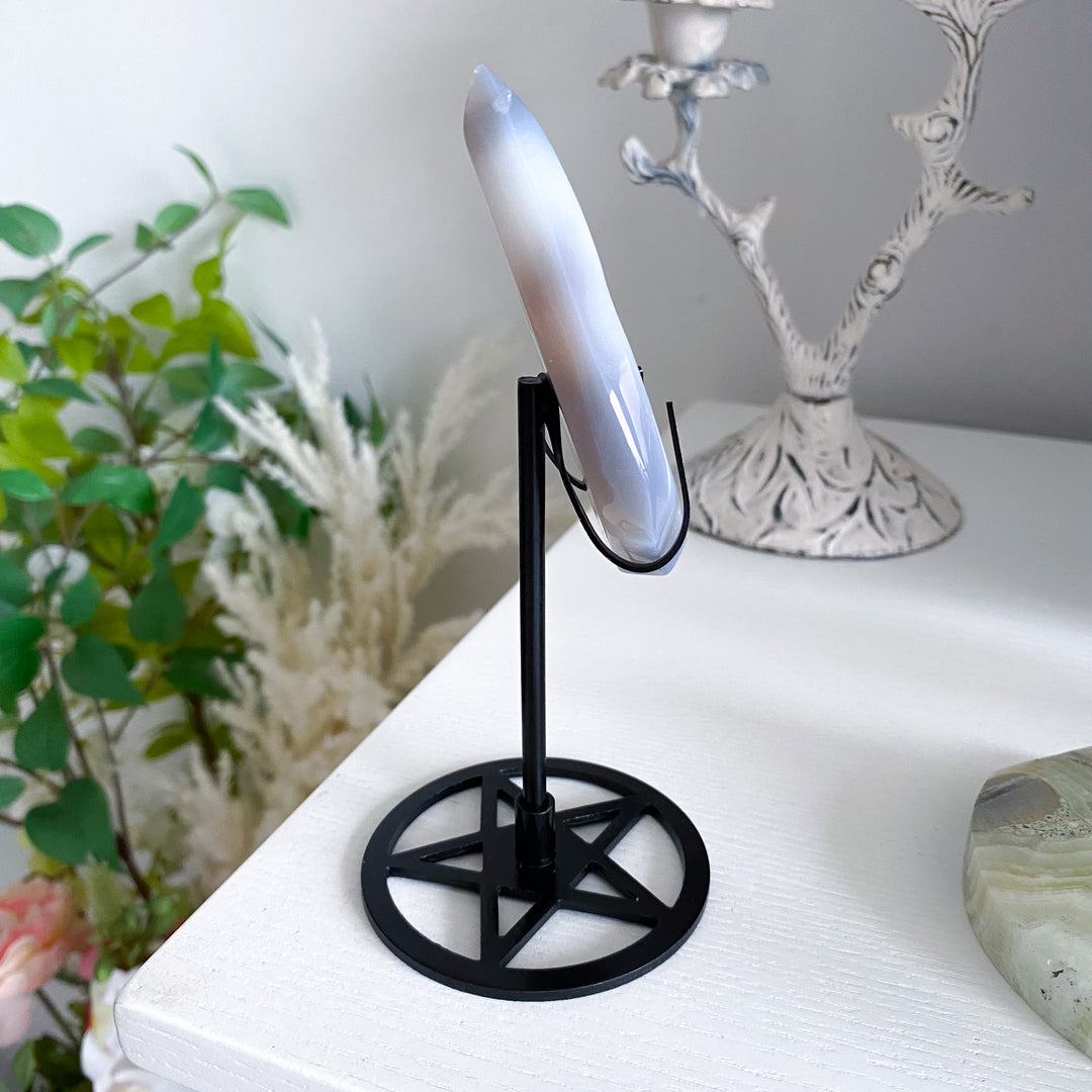 Blue Agate Druzy Flame on Pentacle Stand 