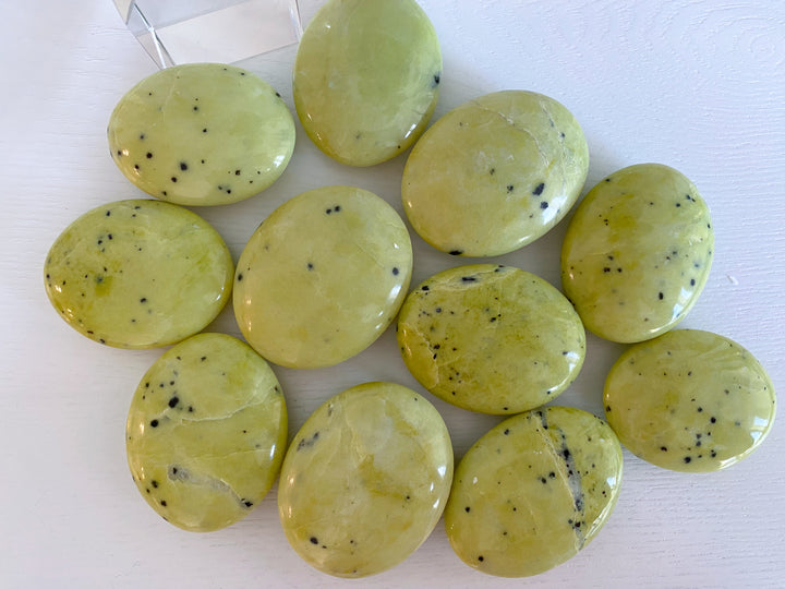 Spotted Serpentine Palm Stone - Lime Green