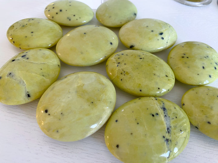 Spotted Serpentine Palm Stone - Lime Green