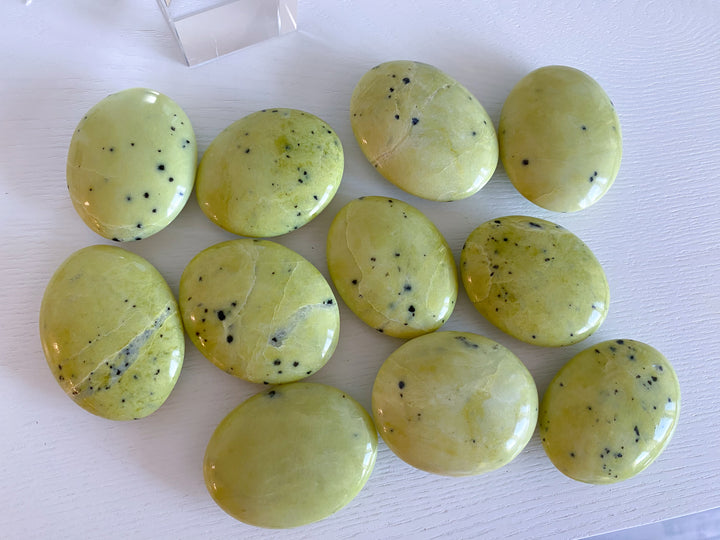 Spotted Serpentine Palm Stone - Lime Green