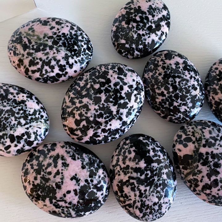 Snowflake Rhodonite Palm Stone