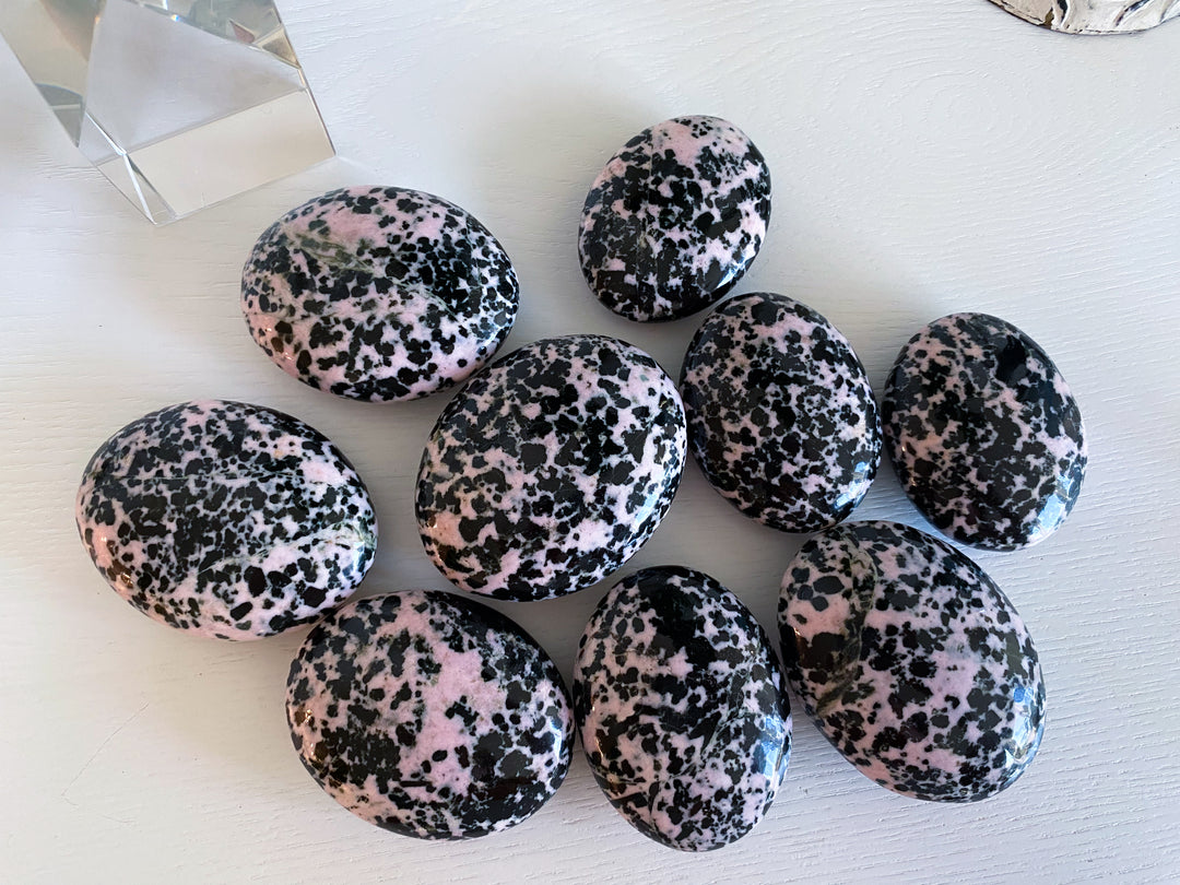 Snowflake Rhodonite Palm Stone