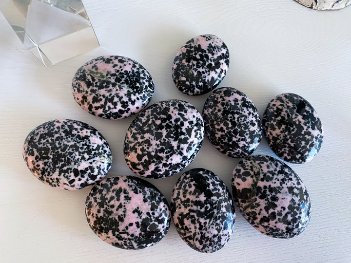 Snowflake Rhodonite Palm Stone