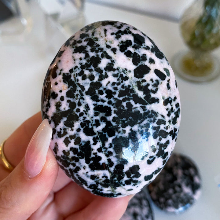 Snowflake Rhodonite Palm Stone