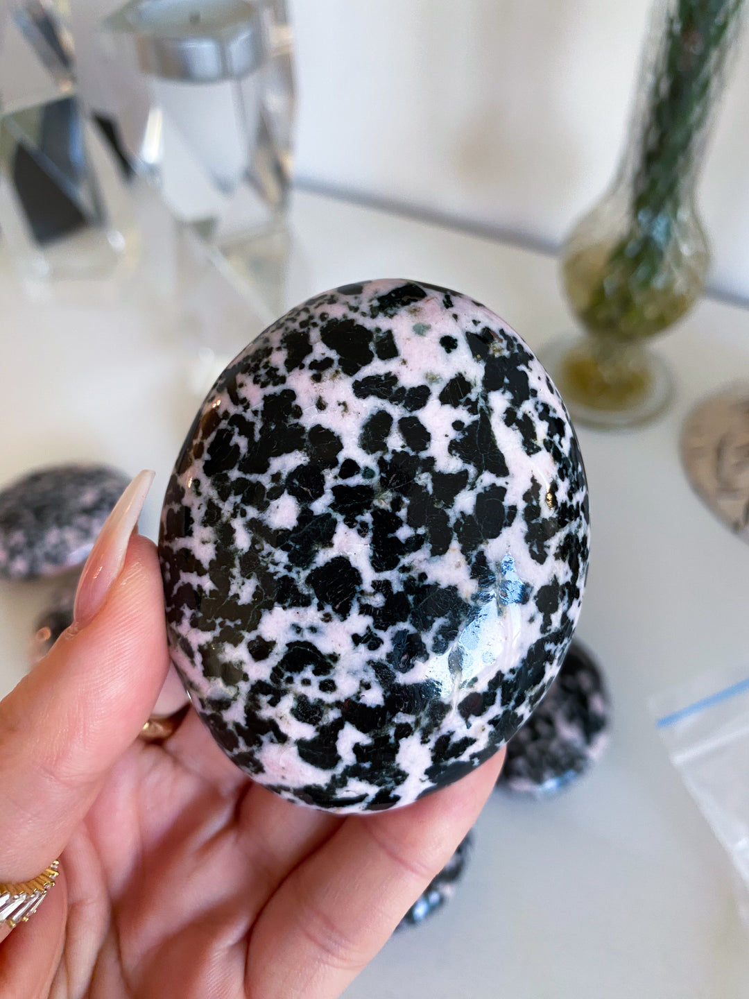 Snowflake Rhodonite Palm Stone