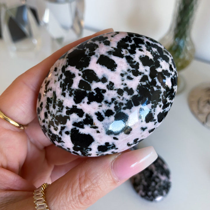 Snowflake Rhodonite Palm Stone
