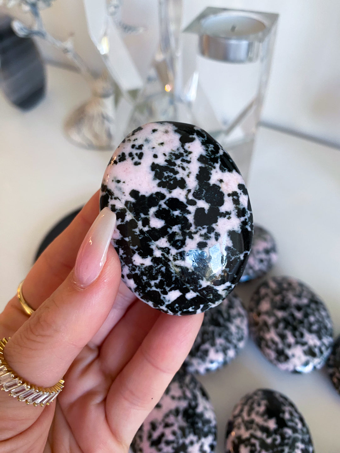 Snowflake Rhodonite Palm Stone