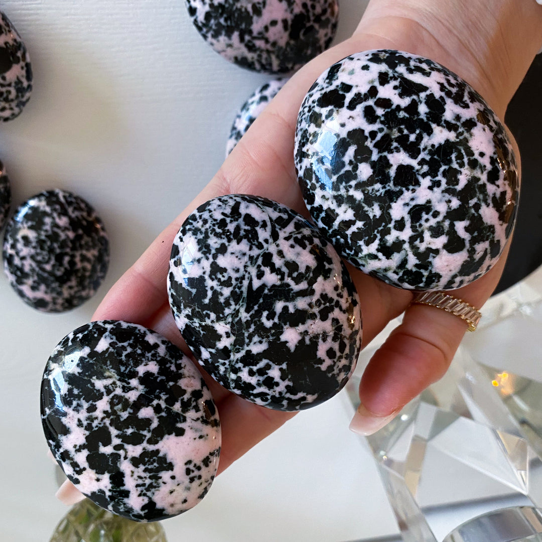 Snowflake Rhodonite Palm Stone