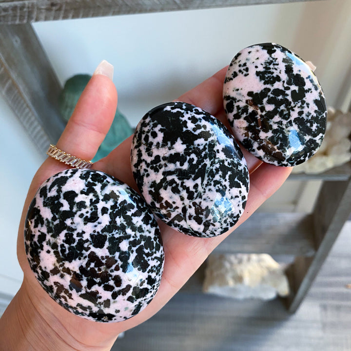 Snowflake Rhodonite Palm Stone