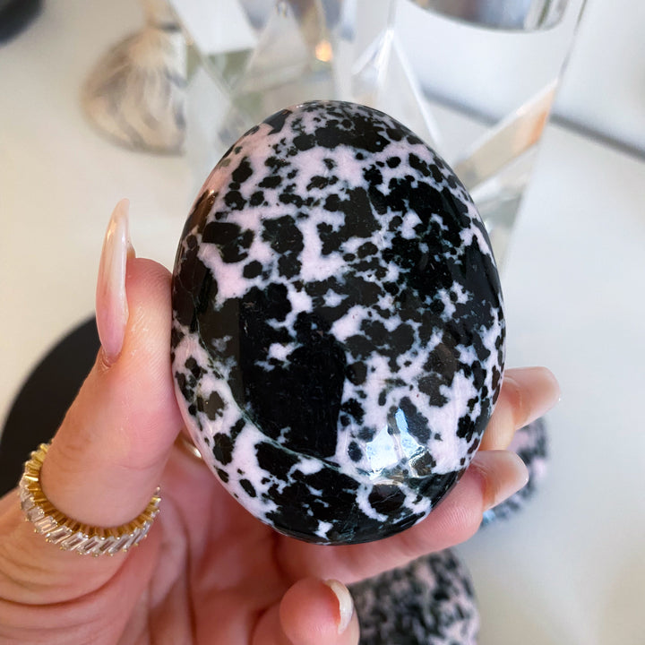 Snowflake Rhodonite Palm Stone