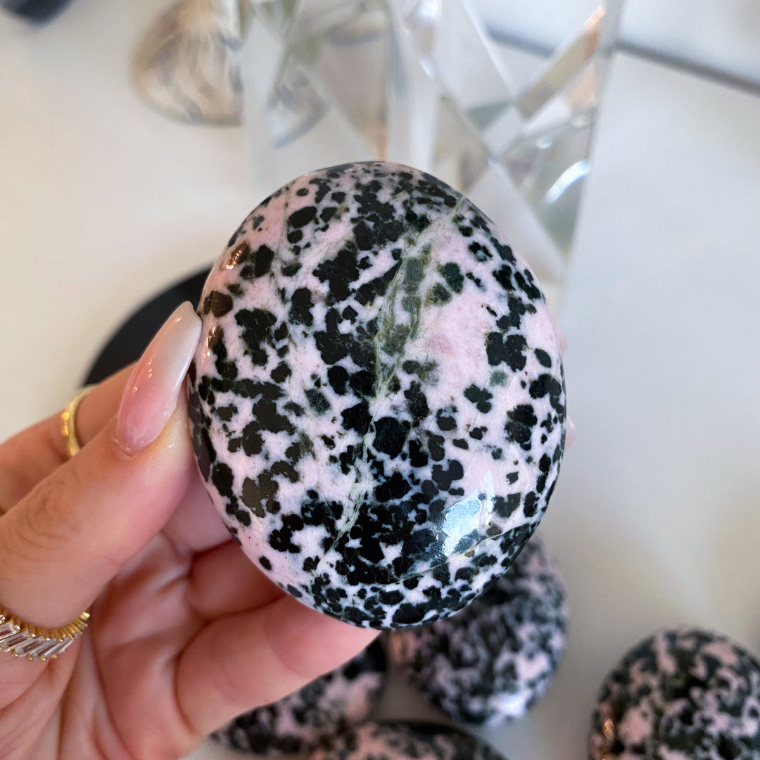 Snowflake Rhodonite Palm Stone