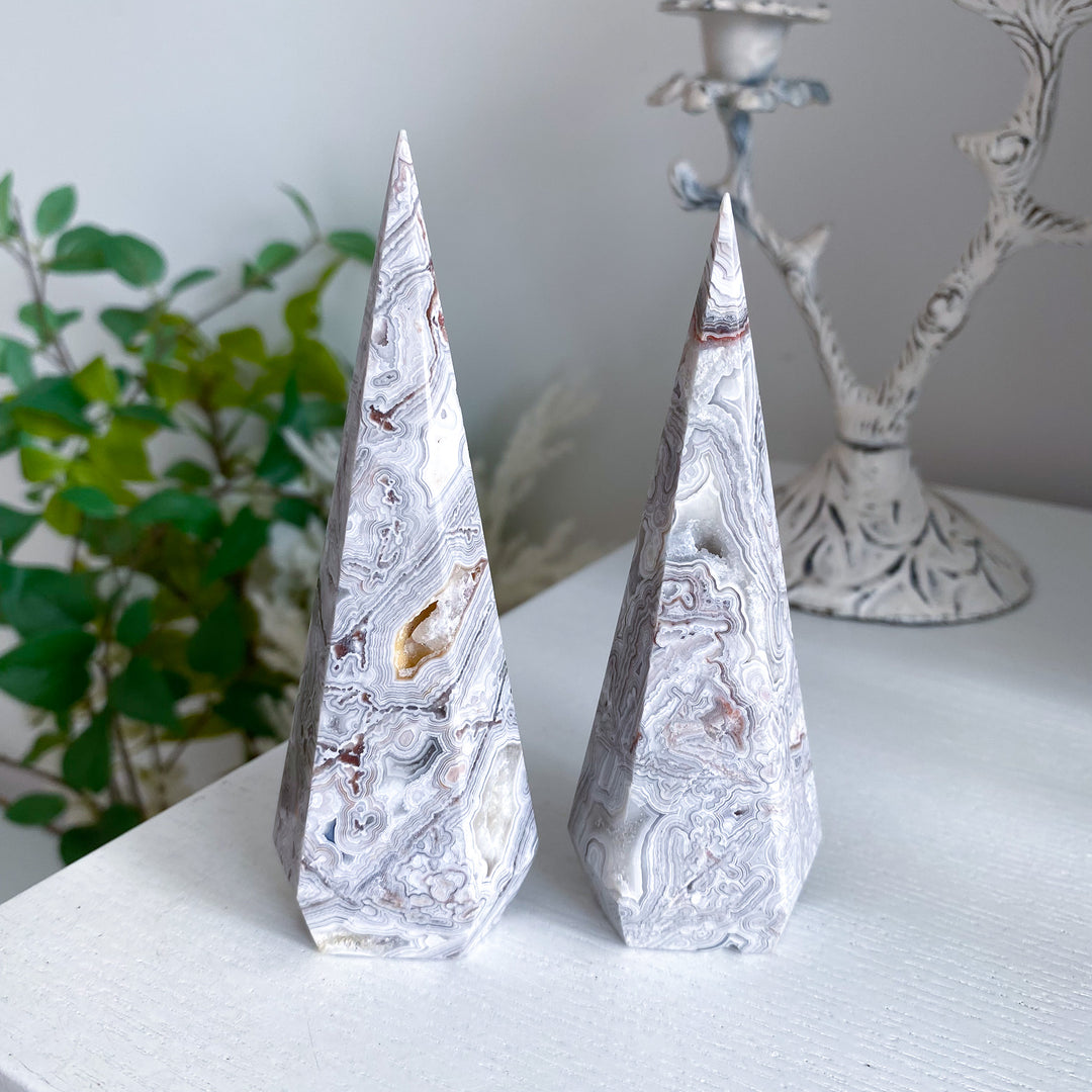 Snow White Crazy Lace Agate Tower - Choose Your Piece
