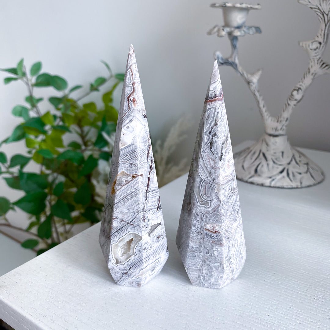 Snow White Crazy Lace Agate Tower - Choose Your Piece