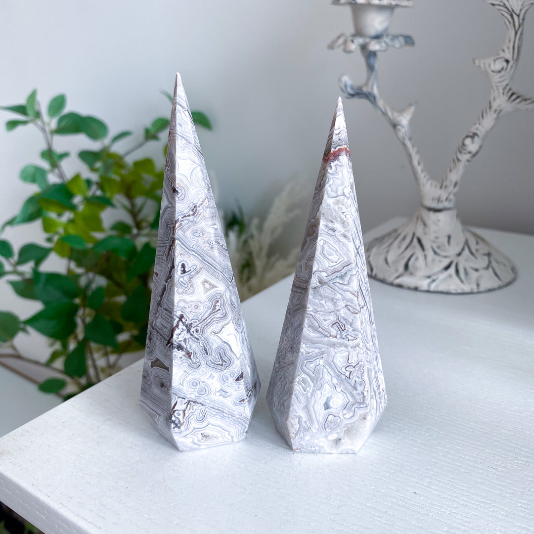 Snow White Crazy Lace Agate Tower - Choose Your Piece