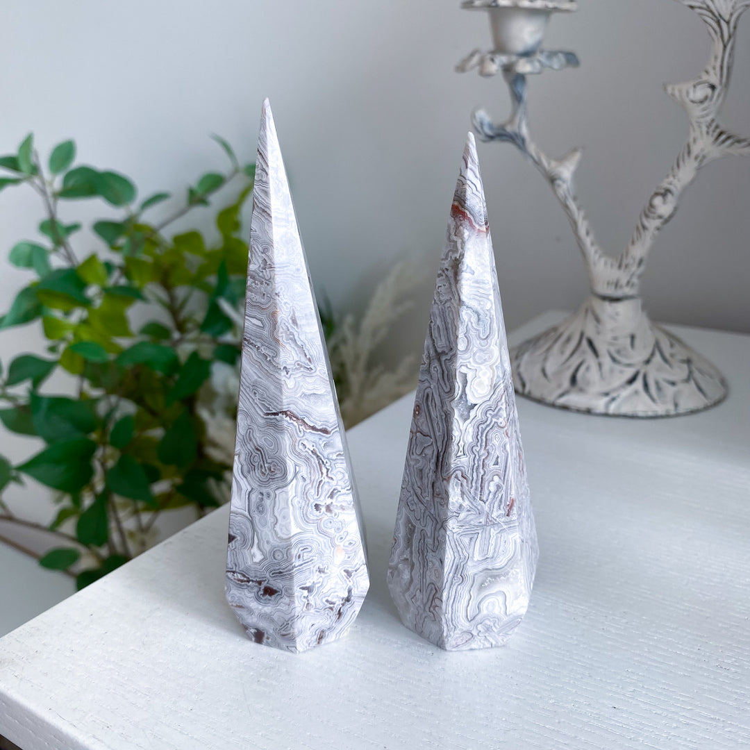 Snow White Crazy Lace Agate Tower - Choose Your Piece
