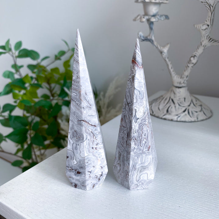Snow White Crazy Lace Agate Tower - Choose Your Piece