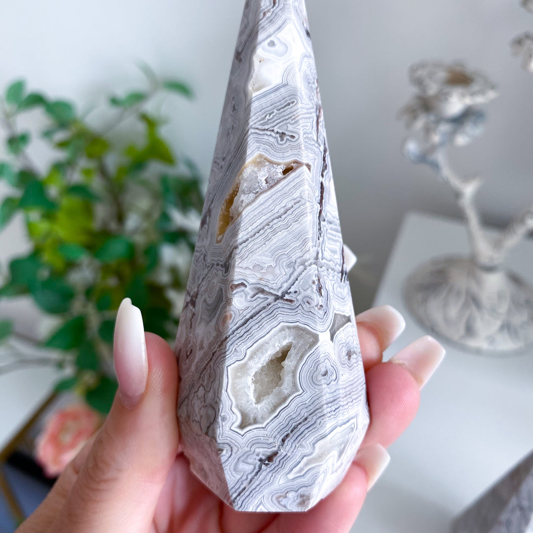 Snow White Crazy Lace Agate Tower - Choose Your Piece