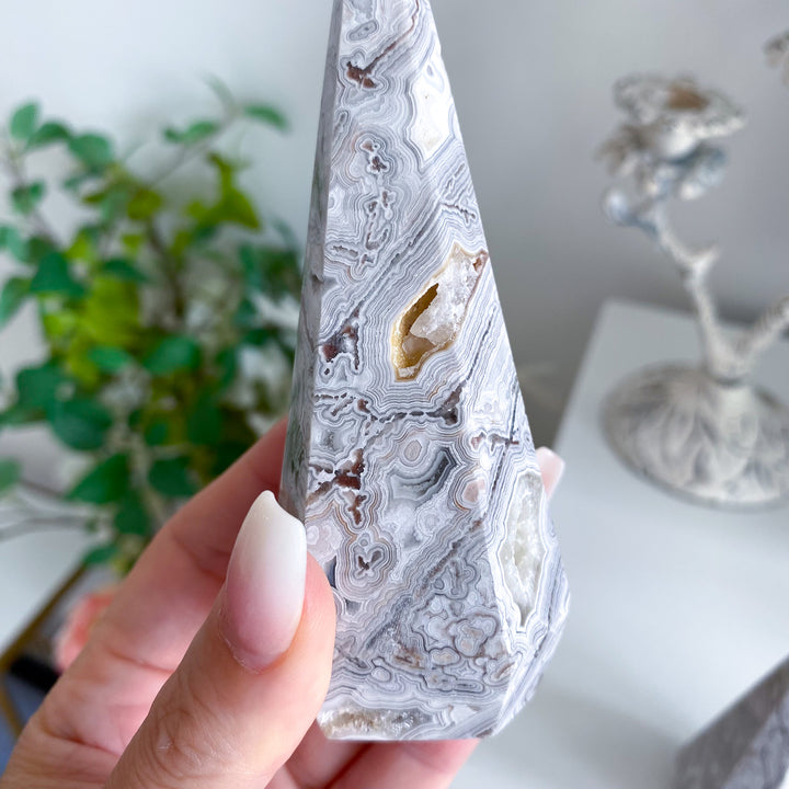 Snow White Crazy Lace Agate Tower - Choose Your Piece