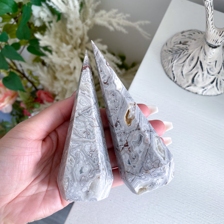 Snow White Crazy Lace Agate Tower - Choose Your Piece