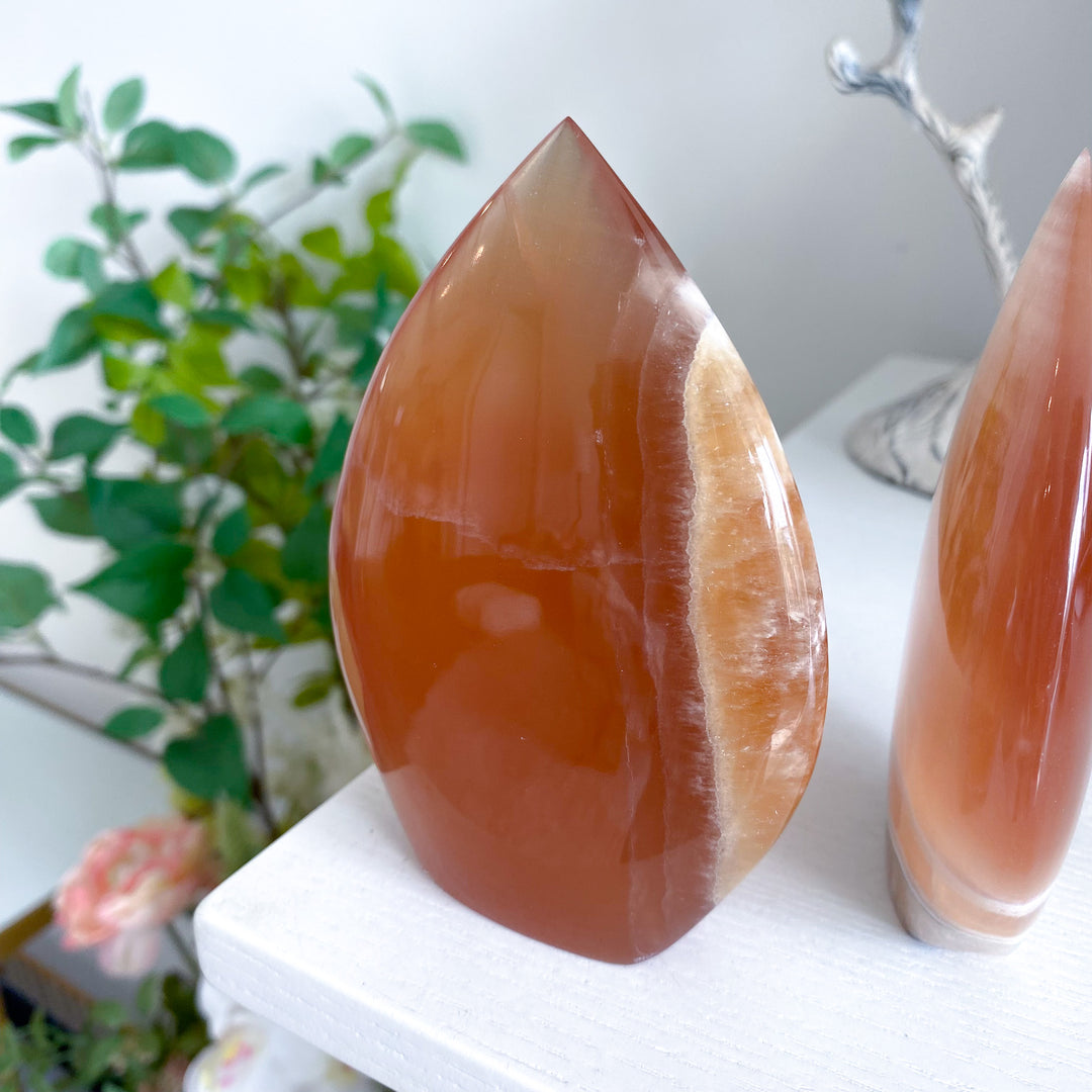 Large Honey Calcite Flame