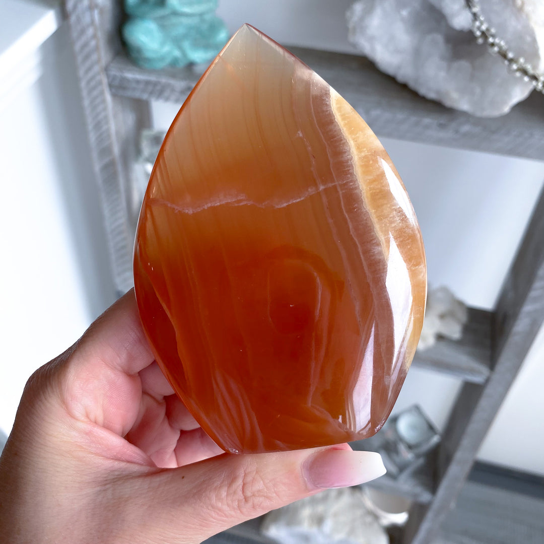 Large Honey Calcite Flame