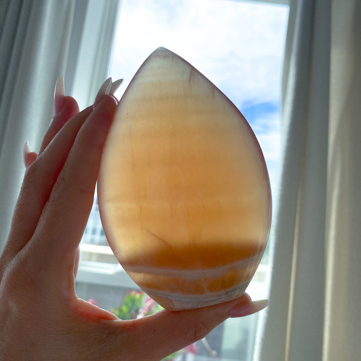 Large Honey Calcite Flame