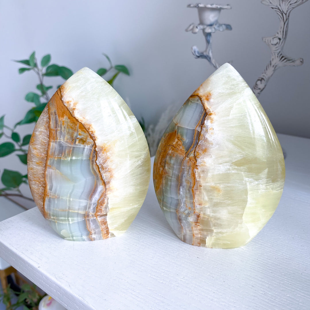 Lemon Calcite and Green Onyx Flame