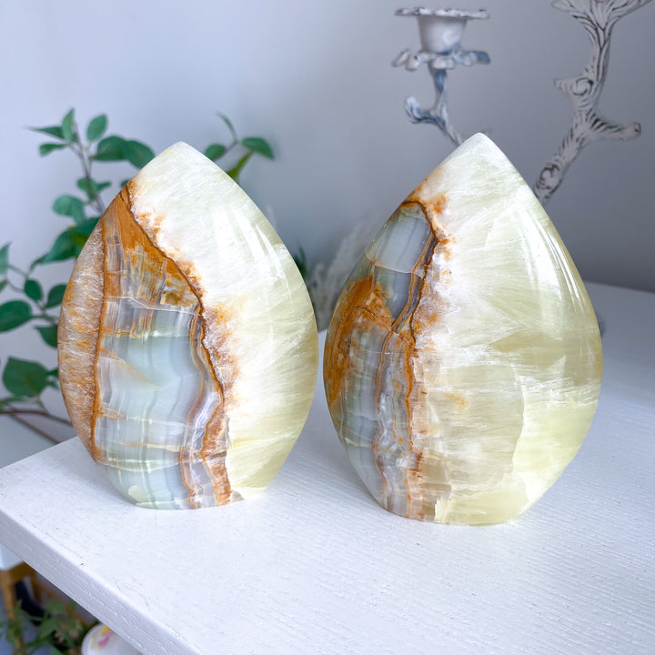 Lemon Calcite and Green Onyx Flame
