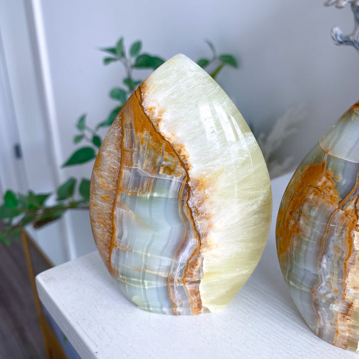 Lemon Calcite and Green Onyx Flame