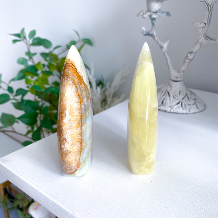Lemon Calcite and Green Onyx Flame