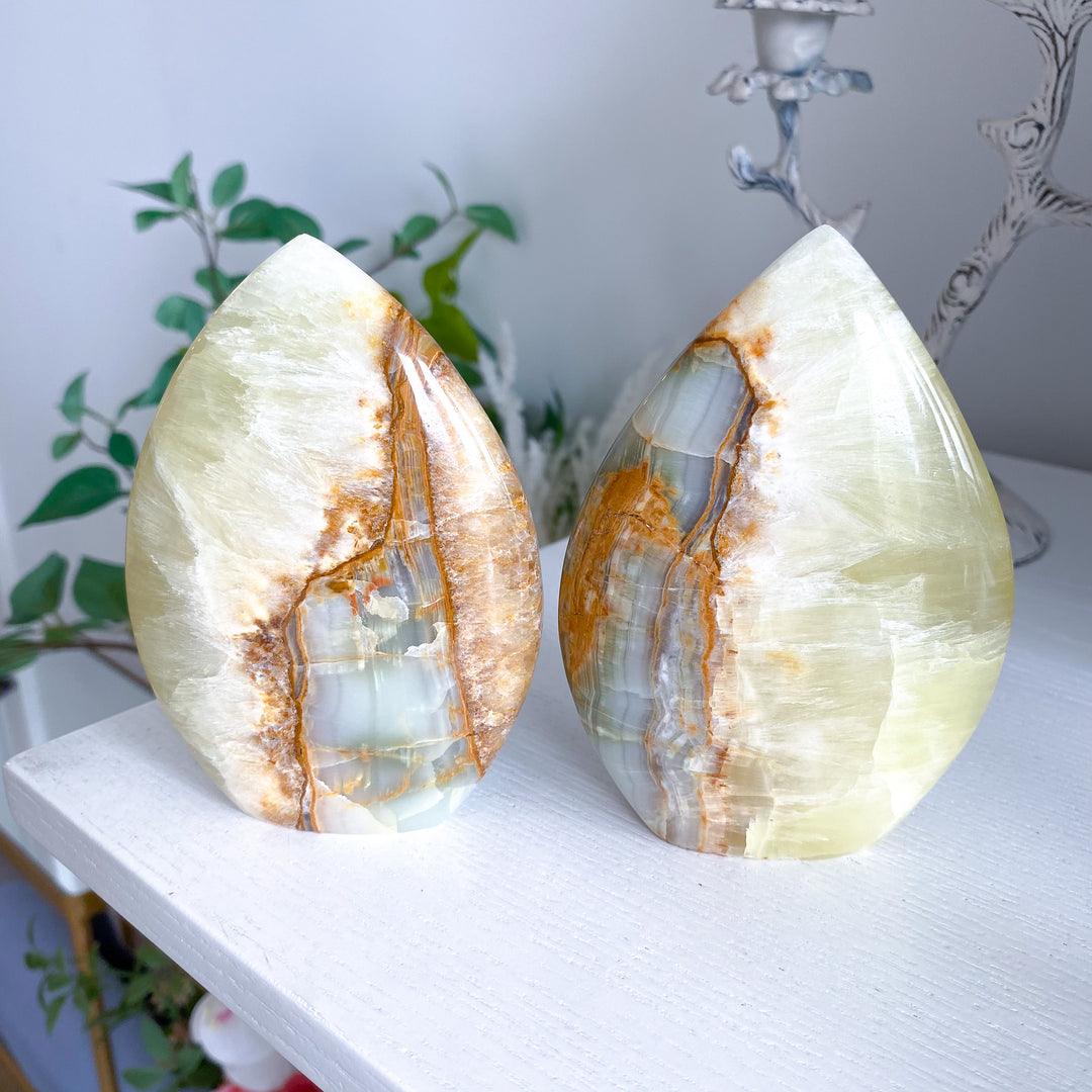 Lemon Calcite and Green Onyx Flame