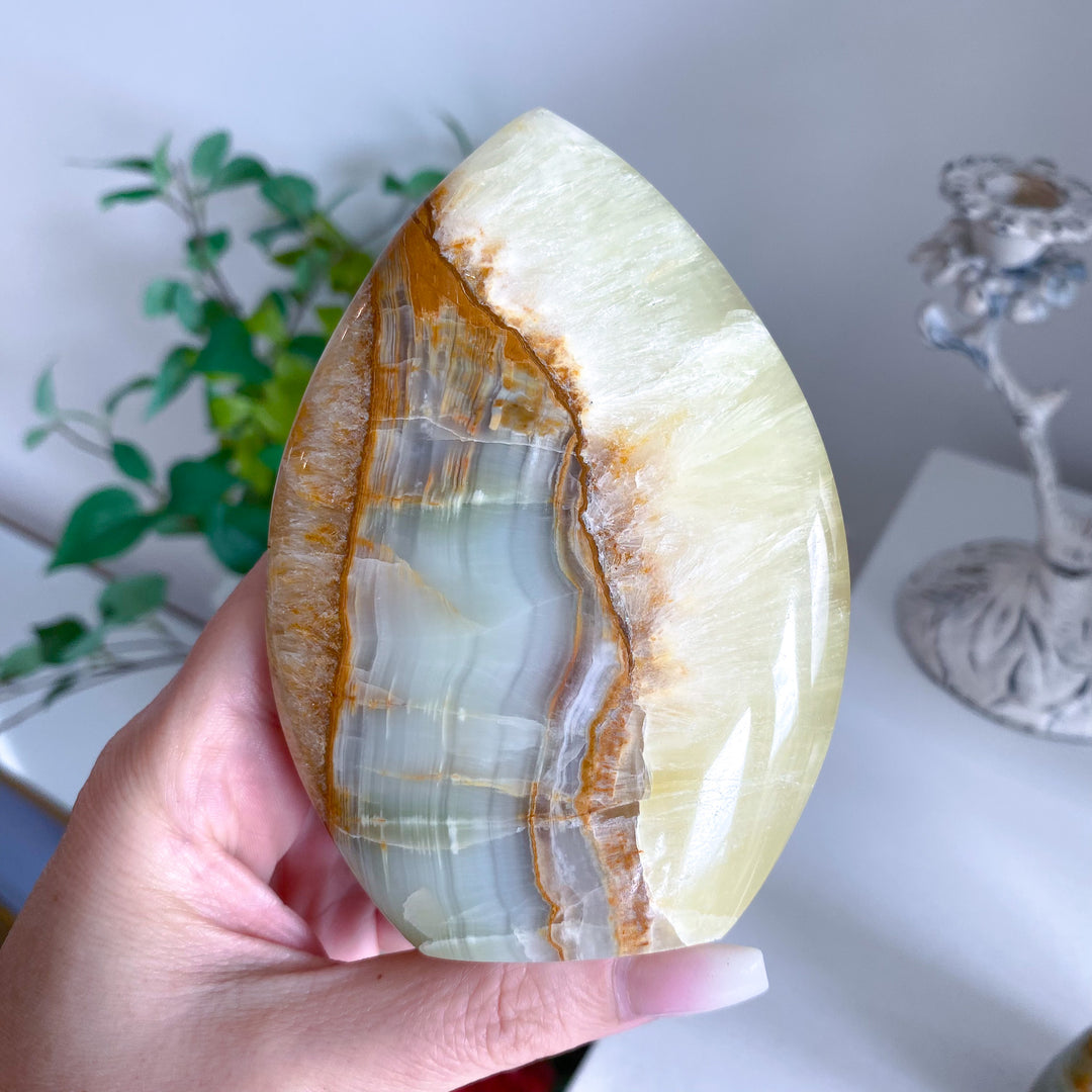Lemon Calcite and Green Onyx Flame