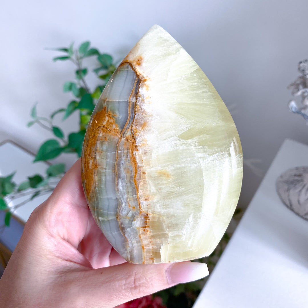 Lemon Calcite and Green Onyx Flame