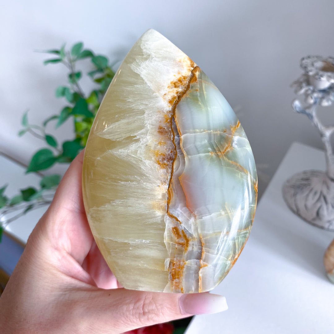 Lemon Calcite and Green Onyx Flame