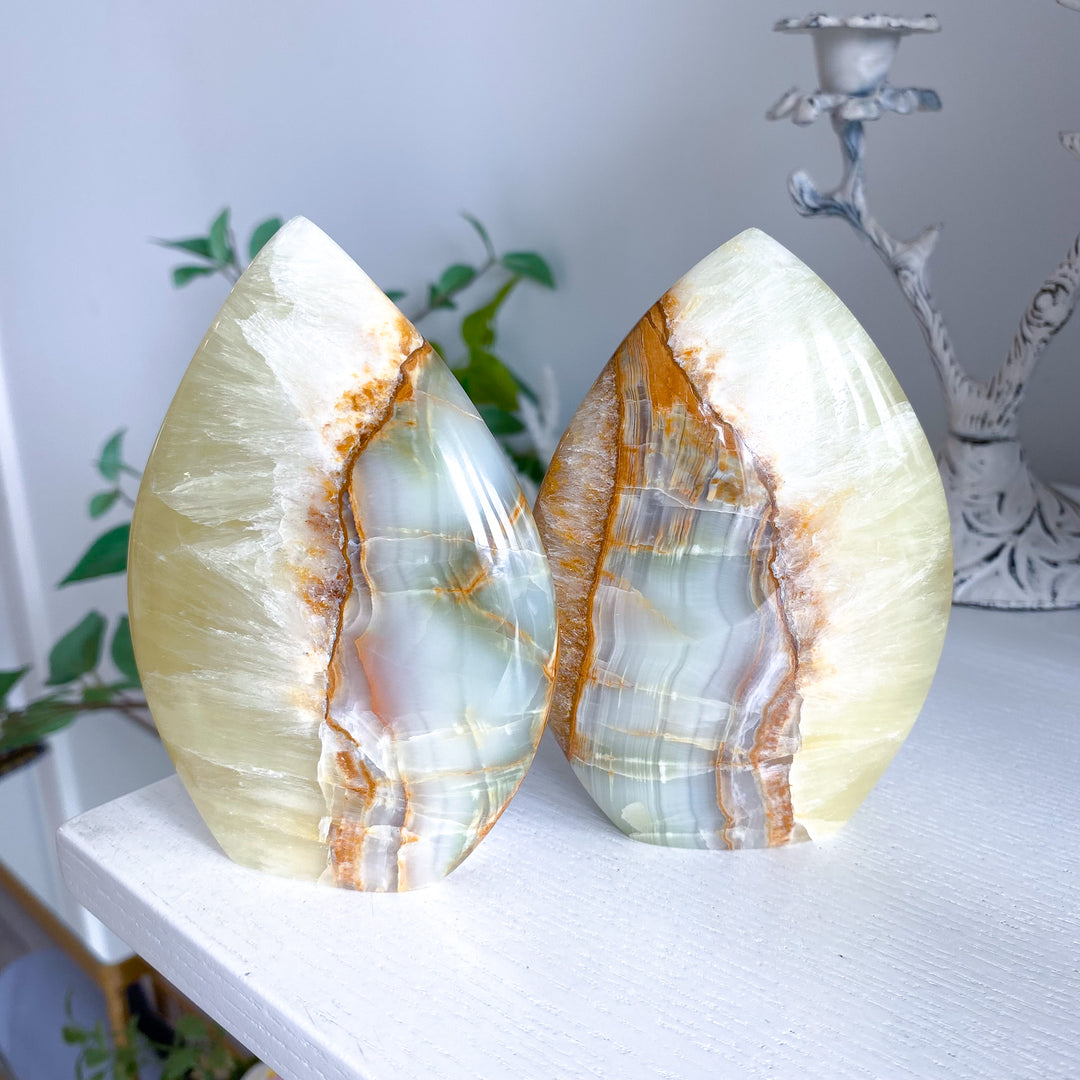 Lemon Calcite and Green Onyx Flame