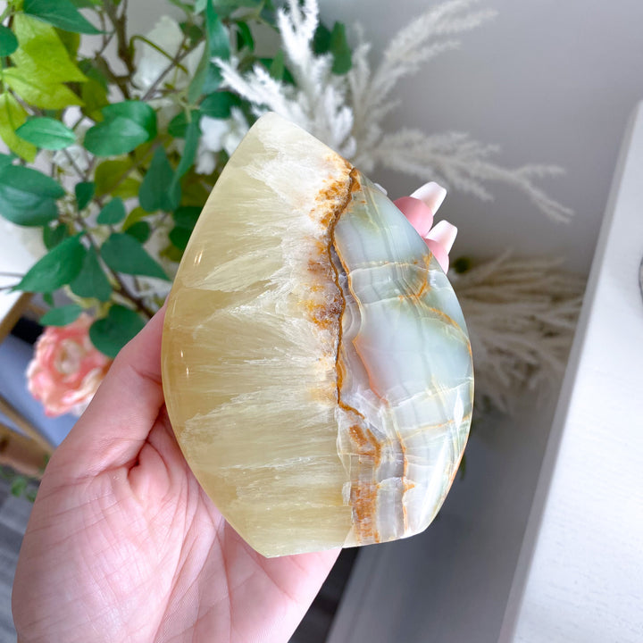 Lemon Calcite and Green Onyx Flame