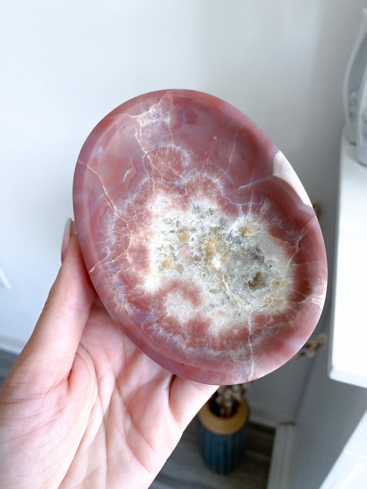 Unique Pink and Green Onyx Shallow Dish