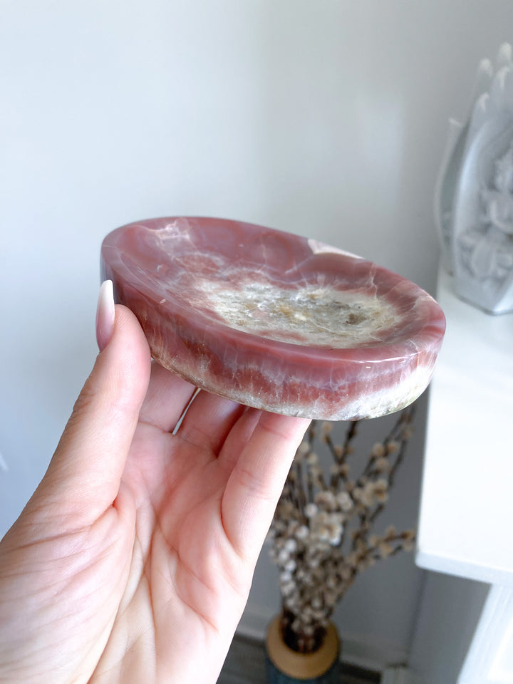 Unique Pink and Green Onyx Shallow Dish