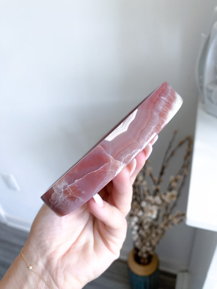 Unique Pink and Green Onyx Shallow Dish