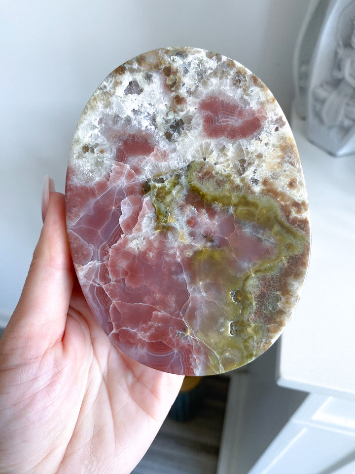 Unique Pink and Green Onyx Shallow Dish