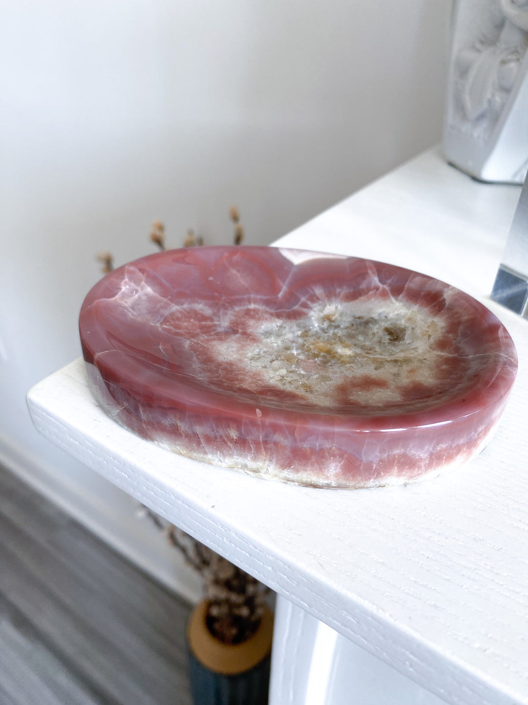 Unique Pink and Green Onyx Shallow Dish