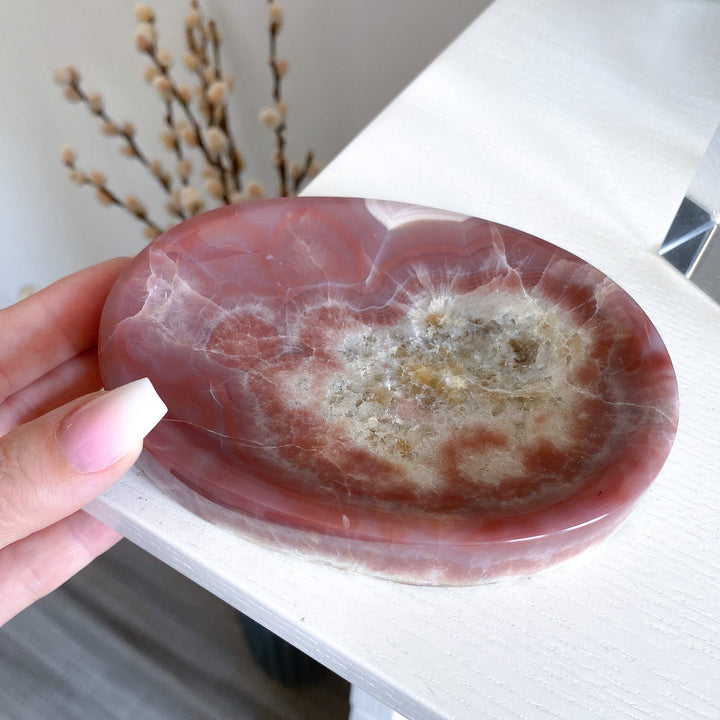 Unique Pink and Green Onyx Shallow Dish