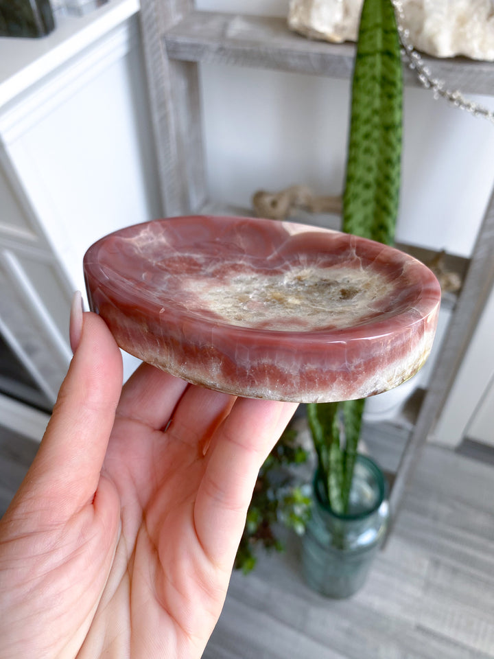 Unique Pink and Green Onyx Shallow Dish