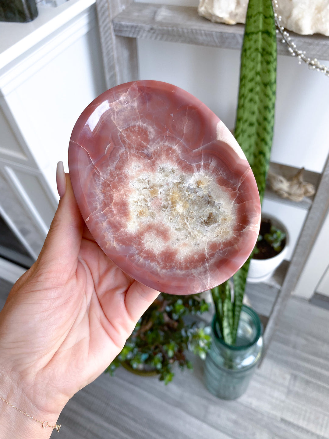 Unique Pink and Green Onyx Shallow Dish