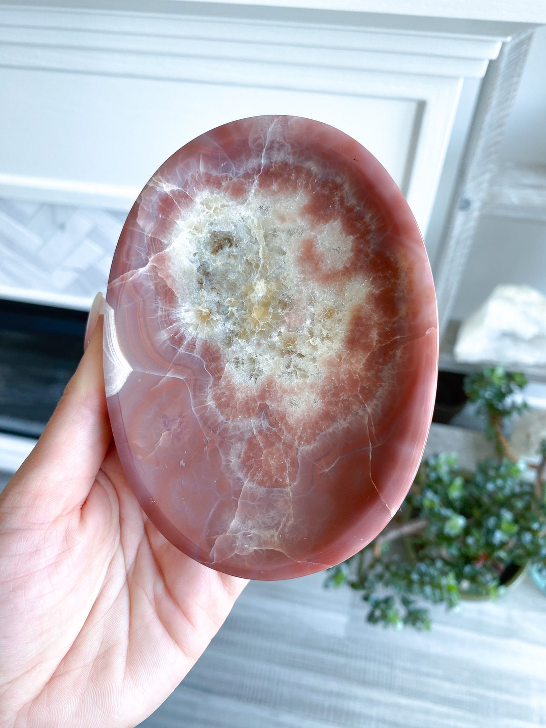 Unique Pink and Green Onyx Shallow Dish