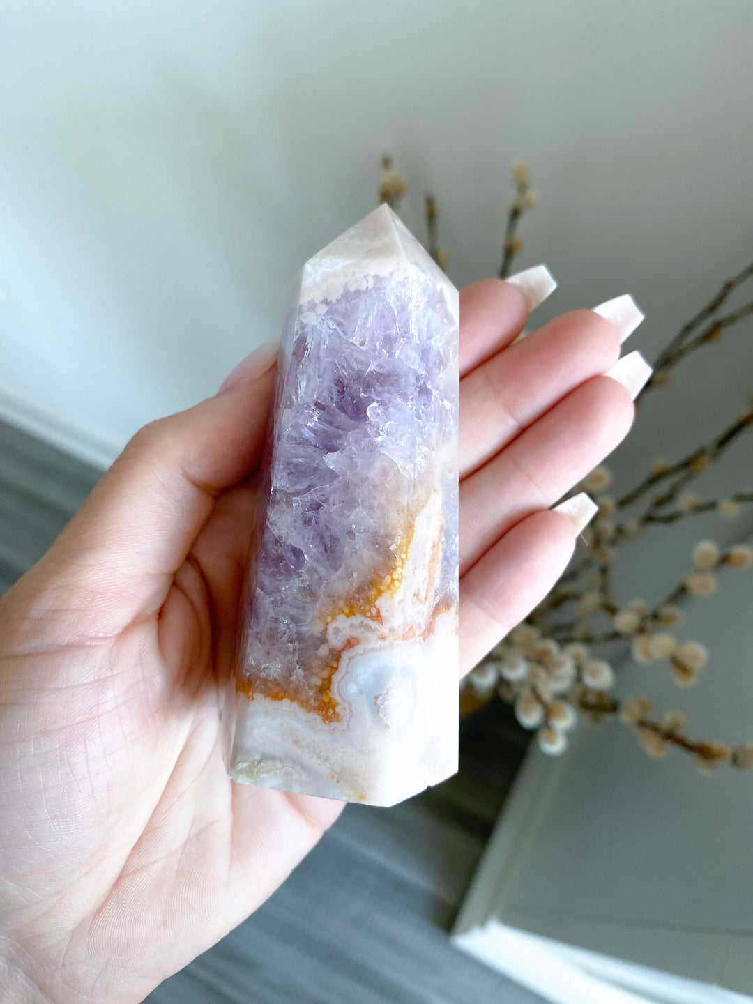 Inclusion Amethyst Flower Agate Tower #1