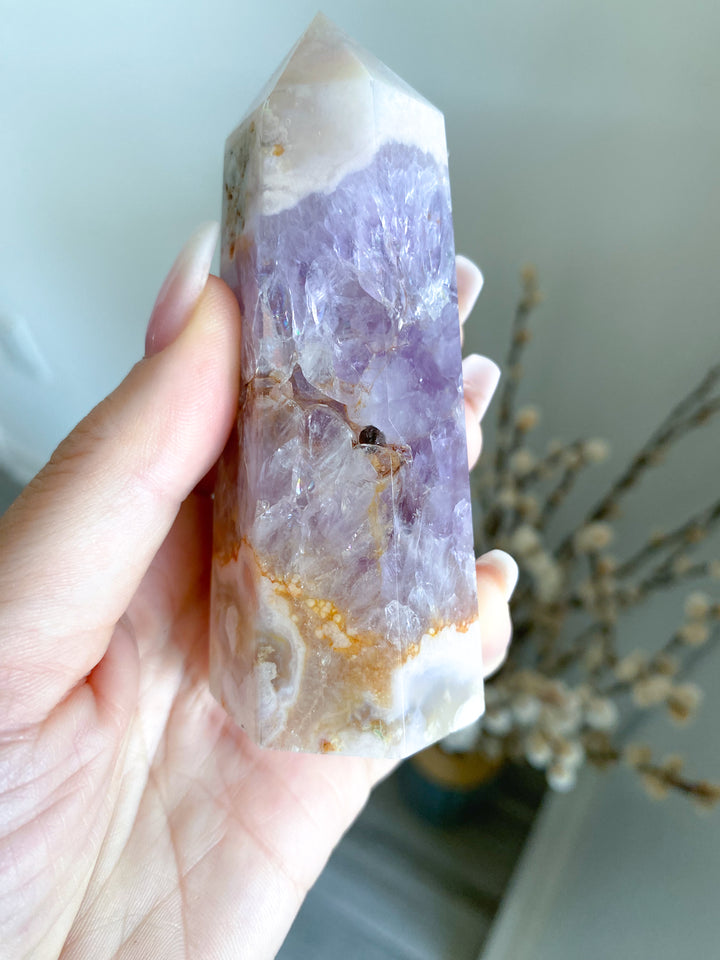 Inclusion Amethyst Flower Agate Tower #1